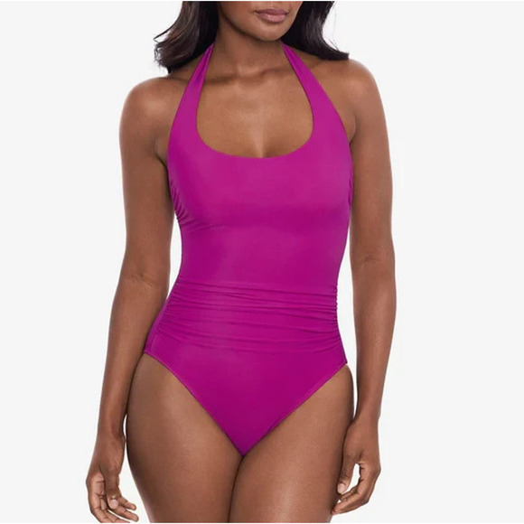 Miraclesuit Utopia One Piece Halter Swimsuit Framboise Pink Size 12 NWT $168 - Picture 12 of 12